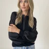 Six/Fifty Janie Ribbed Satin Top - Black