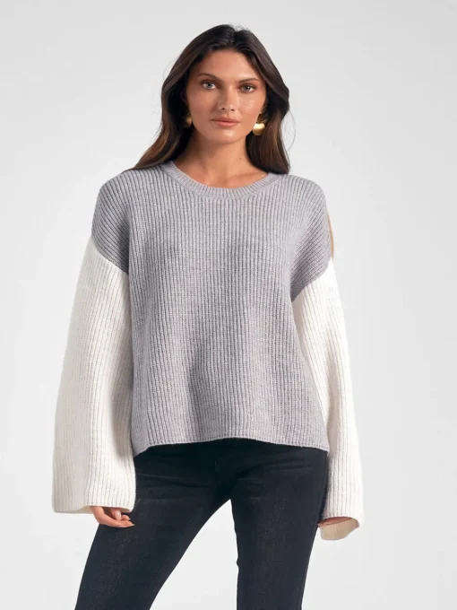 Elan Crewneck Color Block Sweater - Grey