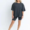 Karlie Solid Ribbed Knit Biker Shorts - Dark Grey