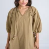Karlie V-Neck Poplin Swing Dress - Avocado