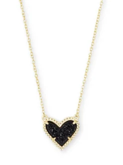 Kendra Scott Ari Heart Short Pendant Necklace - Gold Black Drusy