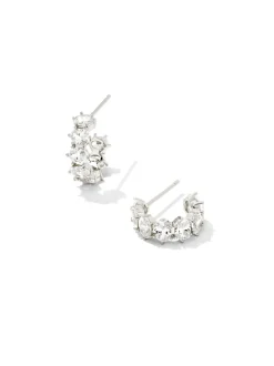 Kendra Scott Cailin Crystal Huggie Earrings - Rhodium Metal White CZ