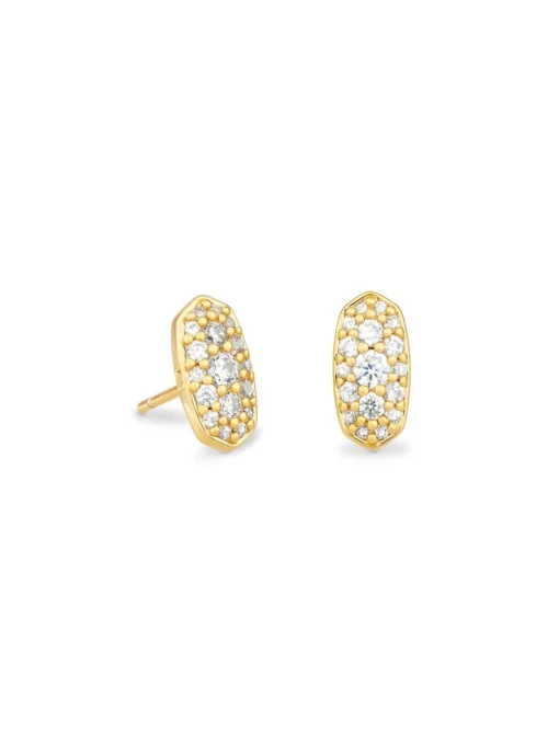 Kendra Scott Grayson Crystal Stud Earrings - Gold Metal White CZ