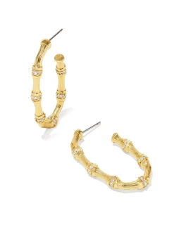 Kendra Scott Maura Bamboo Hoop Earrings - Gold White Crystal