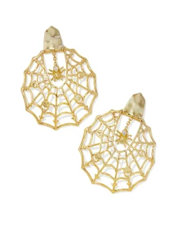Kendra Scott Spider Web Statement Earrings - Gold White Crystal
