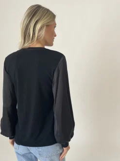 Six/Fifty Janie Ribbed Satin Top - Black