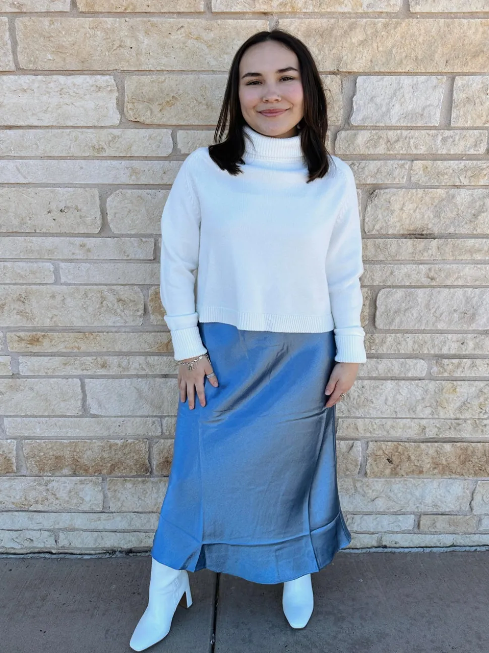 Vintage Satin Dream Skirt - Gray Blue