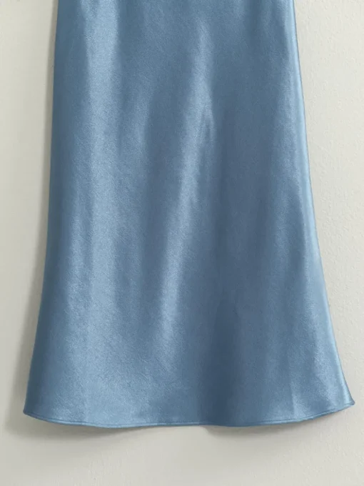 Vintage Satin Dream Skirt - Gray Blue