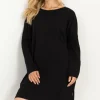 Warm Embrace Oversized Side Slit Dress - Black