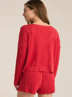 Z Supply Mara LS Cardigan Top - Haute Red